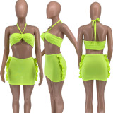 Solid Color Tassel Fashion Sexy Swimsuit Two-piece Set