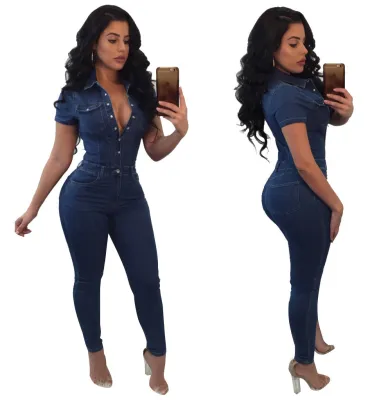 Fashionable Denim Skinny Casual Jumpsuit