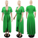 Solid Color Casual V-Neck Irregular Swing Dress