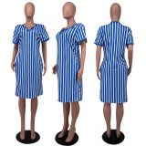 Fashion Plus Size Striped V-Neck Dress