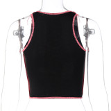 Hollow Contrast Color Vest With Hanging Ear Straps On The Chest