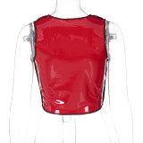 Fashion Lace-up PU Leather Stitching Vest
