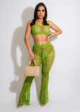 Hollow Perspective Beach Grid Sexy Fashion Two Piece Set