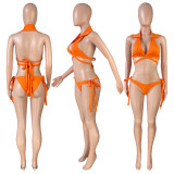 Lapel Halter Neck Nightclub Bikini Sports Swimsuit Three-piece Set
