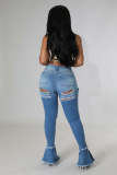 Mid-rise Vintage Ripped Hole Stretch Denim Flared Pants