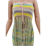 Tube Top Colorful Knitted Fringe Suit