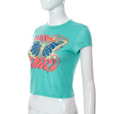 Butterfly Print Crop Top T-Shirt