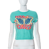 Butterfly Print Crop Top T-Shirt