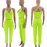 Fashion Sexy Camisole V-Neck Solid Color Casual Two-piece Set