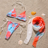 Lace-Up Tie-Dye Bikini Three-Piece Swimsuit