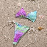 Lace-Up Tie-Dye Bikini Three-Piece Swimsuit