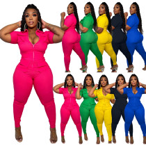 New Plus Size Sexy Zipper Stereo Pocket Jumpsuit Wholesale