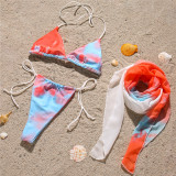 Lace-Up Tie-Dye Bikini Three-Piece Swimsuit