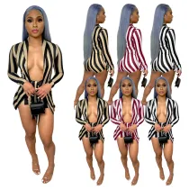 New Fake Two-piece Striped Sexy Jumpsuit