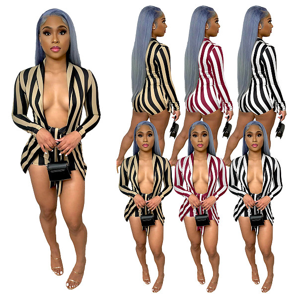 New Fake Two-piece Striped Sexy Jumpsuit