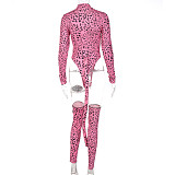 Fashion Leopard Print Sexy V-Tie Tail Two-piece Set