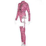 Fashion Leopard Print Sexy V-Tie Tail Two-piece Set