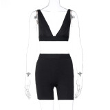 Sexy V-neck Vest Five-point Pants Sports Two-piece Set