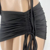 Sexy Irregular Vest Drawstring Skirt Set