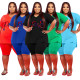 Fashion Women's V-Neck Plus Size Casual Two-Piece Set