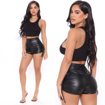 Fashion Sexy Tight Pleated Wrinkled PU Mini Shorts