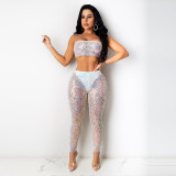 Sexy Suspender Cropped Top Nightclub Party Sequins Two-Piece Set