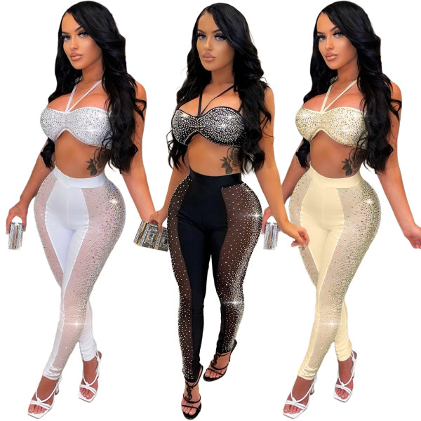 Sling Nightclub Hot Drill Perspective Sexy Two-piece Set