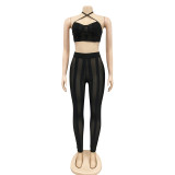 Sexy Tight Tube Top Open Back Mesh Gauze Trousers Two-piece Set