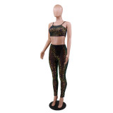 Sexy Suspender Cropped Top Nightclub Party Sequins Two-Piece Set