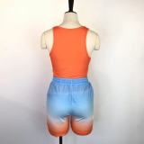 Summer Vest Gradient Shorts Two-piece Set