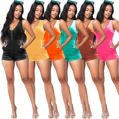 Sexy V-Neck Button Casual Home Jumpsuit