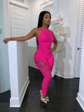 Fashionable And Sexy Hollow Solid Color Jumpsuit