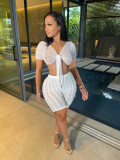Fashion Sexy Mesh Yarn Perspective V-neck Two-piece Set