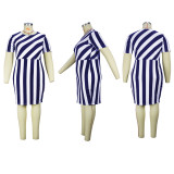 Short Sleeve Crew Neck Striped Plus Size Dress