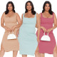 Solid Color Pit Strip High Elastic Split Fork Vest Two-piece Set