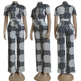 Fashion Casual Short Sleeve Lapel Print Jumpsuit