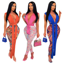 Fashion Sexy Mesh Gauze Print Suit