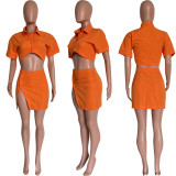 Fashion Sexy Solid Color Button Split Skirt Two Piece Set