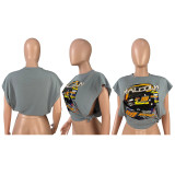 Racing Print Sleeveless Side Cutout T-Shirt Top