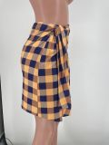 Casual Plaid Tie Irregular Skirt