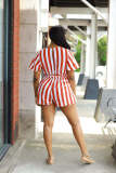 Striped Short Sleeve High Waist Jumpsuit