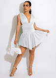 XS Summer Solid V-Neck Sleeveless Dress