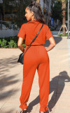 Casual Solid Color Dew Waist Two-piece Suit