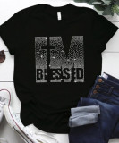 Casual Lettering Hot Diamond Round Neck T-shirt
