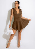 XS Summer Solid V-Neck Sleeveless Dress