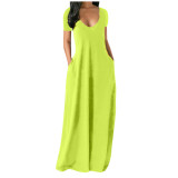 Solid Color Sexy Large Size Deep V Short Sleeve Long Dress