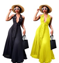 Sexy Halterneck Solid Color Chiffon Long Dress