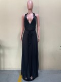 Sexy Halterneck Solid Color Chiffon Long Dress