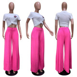 Solid Color Casual Wide Leg Pants