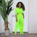 Solid Color Sexy Hollow Slit Two-piece Set
